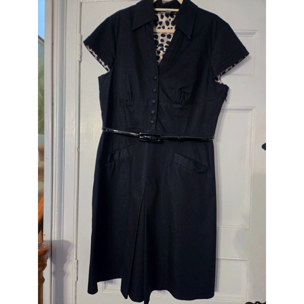 Donna Ricco Black Dress with Patent Leather Belt, Size 16W